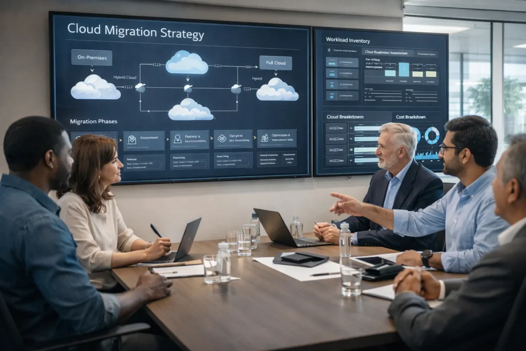 Cloud transformation experts planning enterprise cloud migration at Elite eXceed